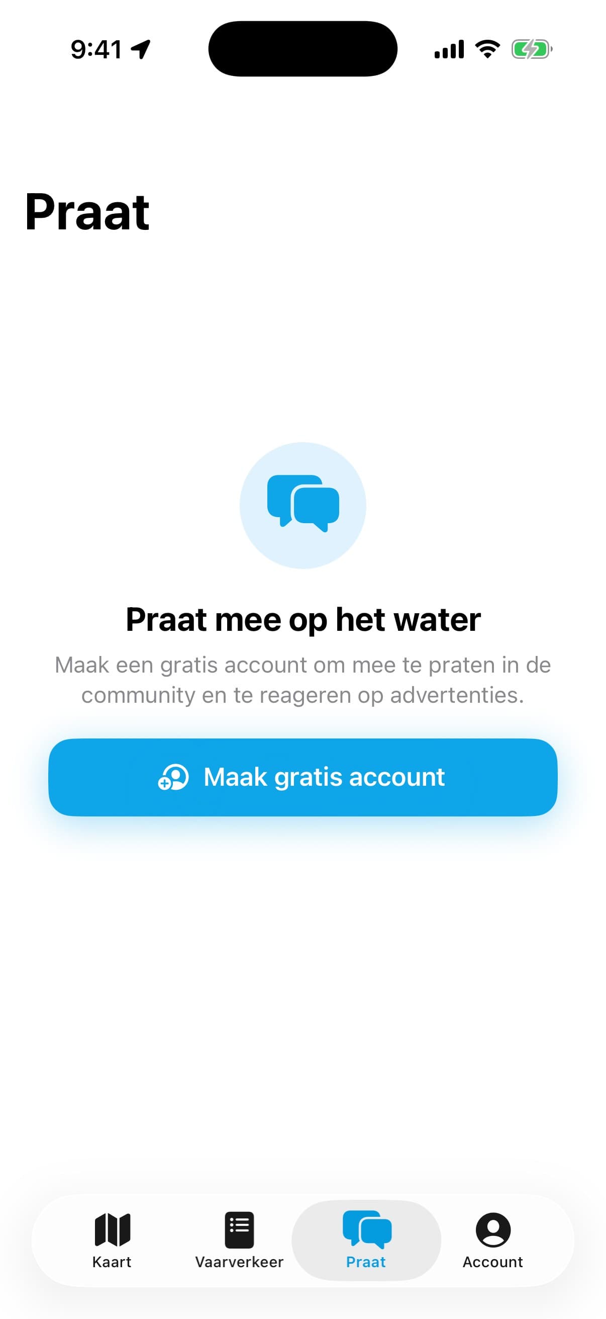Het chatscherm per vaargebied